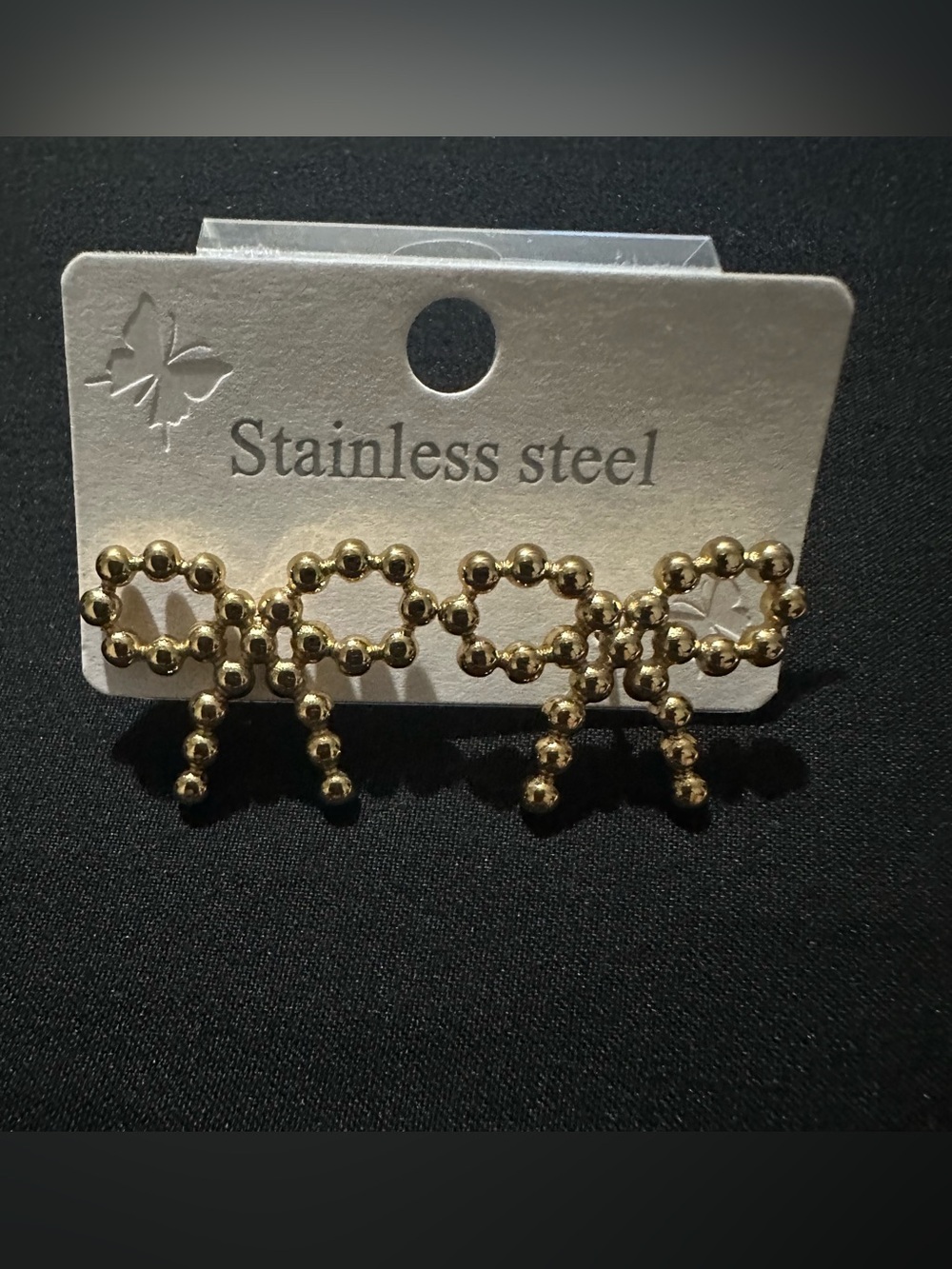 Stainless Steel Gold Bow Drop Earrings